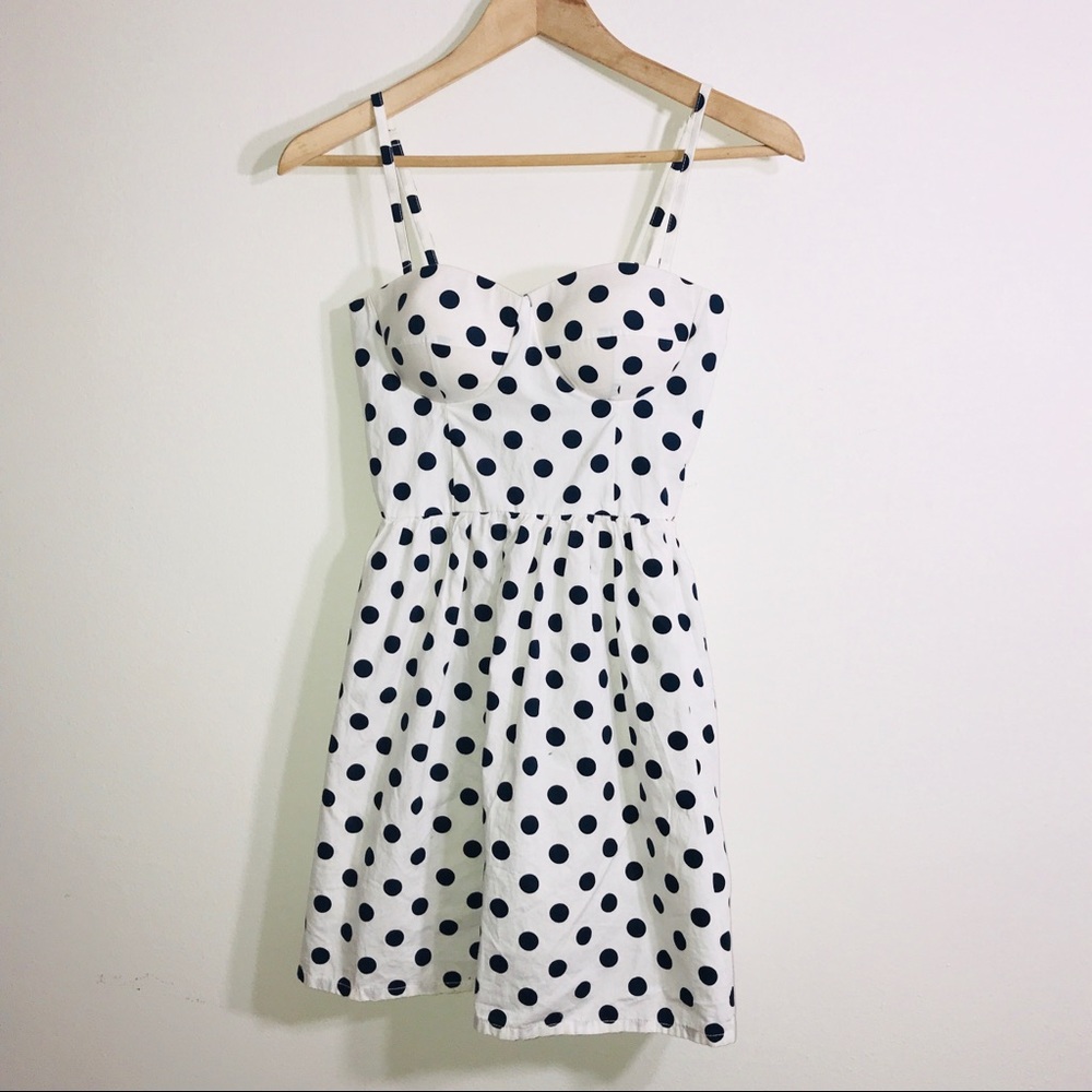 Blue and white polka dot dress